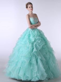 Strapless Turquoise Formal Quinceanera Ball Gown Dress Green Ball Gown, Ball Gown Dress, Quinceanera Dresses Blue, Blue Ball Gowns, Ruffle Beading, Gown Plus Size, Turquoise Dress, Quinceanera Dress, Ball Gowns Evening