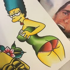 the simpsons character has been drawn on an old photo and is next to a painting