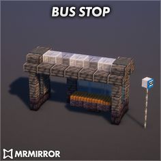 the bus stop is made out of bricks