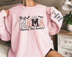 Mama Gifts, Mama Sweatshirt, Halloween Sweatshirt, Halloween Gift, Body Size, Sweater Weather, Kid Names, Halloween Gifts, Love Her