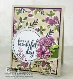 a card with flowers on it and the words, beautiful day written in white ink