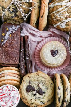 an assortment of cookies and pastries on display