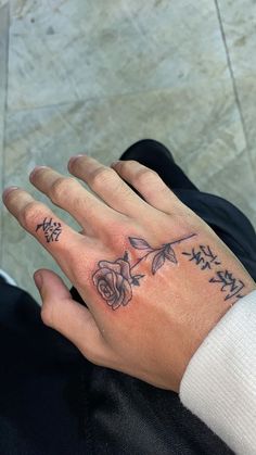 a person's hand with tattoos on it