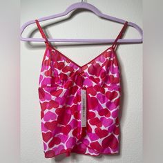 From Neiman Marcus. Also Have It In Size S And L And In Green. Armpit To Armpit Is 13”. Size L Is A Little Bit Over 13 “. They Are Stretch Silky But They Are On The Smaller Side. Pink Heart Print Sleeveless Tops, Sleeveless Flirty Tops, Fitted Heart Print Top For Valentine's Day, Coquette Camisole Top For Summer, Summer Flirty Camisole Top, Summer Coquette Camisole Top, Summer Party Top With Heart Print, Red Fitted Camisole Sleepwear, Fitted Sleeveless Top With Heart Print