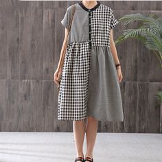 ★Please leave your phone number to me while you place the order! ★Material: linen cotton **.♥.**'.♥.**'.♥.**'.♥.**'.♥.**'.♥.** Size Measurements: Size(L) bust is 116 cm/45.7'' length is 94 cm/37'' The model height is 160 cm, weight is 45KG ♥Custom-made♥ Please tell me your Weight, Height, Bust measurement. The basic measurements we need for making your order. Custom order need extra $15 and more one week. Casual Gingham Cotton Midi Dress, Casual Gingham Short Sleeve Midi Dress, Casual Linen Plaid Dress, Casual Gingham Midi Dress With Short Sleeves, Summer Plaid Dress With Short Sleeves, Plaid Linen Short Sleeve Dress, Casual Cotton Plaid Dress With Short Sleeves, Black Cotton Short Sleeve Plaid Dress, Casual Summer Plaid Midi Dress