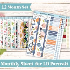 the printable planner sticker set is shown with flowers and leaves on it, along with