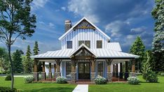 this is a computer rendering of the front view of a house with porches and windows