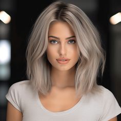 Hair Colour Ash Blonde, Blonde And Ash Hair, Ash Blonde Blue Eyes, Muted Ash Blonde Hair, Cool Tone Hair Color Ash Blonde, Ash Blonde Grey Blending, Smoky Ash Blonde Hair, Cold Blonde Hair Ash, Pearl Ash Blonde Hair