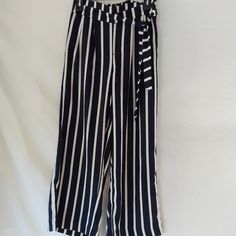 Nwt Philosophy Women's Wide Leg Pinstripe Self Tie Pants Size Small. 97% Polyester 3% Spandex Blue And White In Great Condition The Measurements Are Included In The Photos. Chic Blue Vertical Striped Pants, Chic Blue Pants With Vertical Stripes, Blue High-waisted Pants With Vertical Stripes, Summer Workwear Pants With Vertical Stripes, Summer Pants With Contrast Stripes, Striped Wide Leg Pants For Day Out, Wide Leg Striped Pants For Day Out, High Waist White Pants With Vertical Stripes, Chic Pinstripe Summer Pants