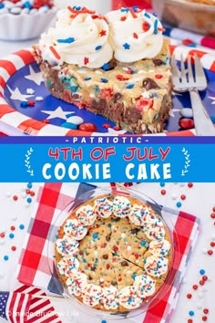 patriotic fourth of july cookie cake with sprinkles