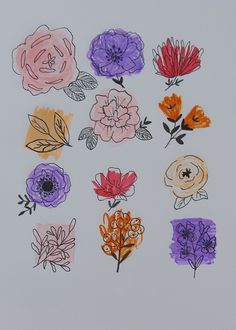 Aesthetic Marker Drawings Easy, Copic Flower Drawings, Easy Drawings With Highlighters, Pretty Marker Drawings, Copic Marker Drawings Easy, Marker Art Flowers Easy, Floral Marker Art, Small Marker Drawing, Alcohol Marker Drawings Flowers