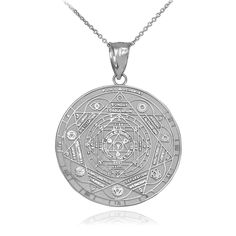 Sterling Silver Om Yoga Spiritual Meditation Calendar Medallion Necklace with 7 Major Chakras. Metal: 925 Sterling silver. Pendant weight: 4.1 g. Chain length: 16", 18", 20", 22". Pendant height (w/ bail): 1.4" (35 mm). Pendant width: 1" (25 mm). Bail opening: 4 mm. Finish: rhodium coated polish and satin. Made in USA. Yoga Calendar, Yoga Spiritual, Om Yoga, Map Pendant, Chakra Yoga, Spiritual Meditation, Silver Jewelry Necklace, Gemstone Beaded Necklace, 7 Chakra