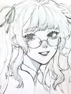 a pencil drawing of a girl with glasses