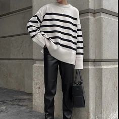 Arica Sweater – Calidistore Luxury Fall Sweater With Striped Hem, Luxury Winter Sweater With Striped Hem, Luxury White Sweater With Striped Cuffs, Luxury Horizontal Stripe Sweater For Fall, Luxury Striped Sweater For Spring, Big Stripes Sweater, Tucked Sweater Hack, Platted Sweater, Ripped Women