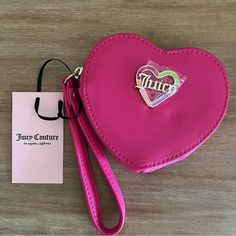 Juicy Couture Heart Wristlet Pink/Magenta Heart With Juicy Couture Logo With Rainbow Colors Heart Hardware Inside Is Lined With Canvas, Juicy Couture Logo Nwt Never Been Used, No Stains, Rips Or Holes Perfect Condition! So Cute! A Perfect Early 2000’s Nostalgia Piece Pink Wristlet With Zipper Closure As Gift, Red Juicy Couture, Juicy Couture Heart Wallet, Juicy Couture Cherry Bag, Juicy Couture Logo, Juicy Couture Daydreamer Bag Pink, Juicy Couture Handbags Pink, Rhinestone Letters, Black Wristlet