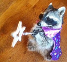 a raccoon wearing a tie and holding a toothbrush