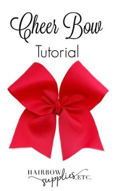 a red bow with the words cheer bow on it and an image of a hair bow