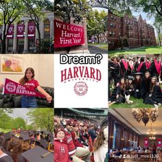 the collage shows images of graduates and their families in front of harvard's main building