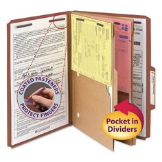 a binder that is open to show the inside of it with papers and folders