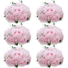 six pink roses arranged in the shape of a bouquet