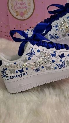 Quince Sneakers Blue, Xv Shoes Quinceanera, Quince Shoes Sneakers Royal Blue, Quince Custom Shoes, Royal Blue Quinceanera Shoes, Quince Air Forces, 15 Shoes Quinceanera, Royal Blue Quince Shoes