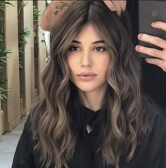 Dark Contrast Hair, Dark Hair Makeover, Dark Blonde Balayage On Black Hair, Light Brown Hair On Black Hair, Light Balayage On Black Hair, Babylights Brunette Mid Length, Balayage Hair Color Ideas For Black Hair, Brunette Hair Color Ideas For Summer Dark, Ash Brown Money Piece On Dark Hair