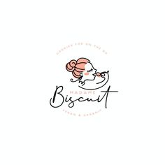 a woman's face with the word biscuit written in cursive font