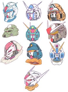 some drawings of different types of helmets