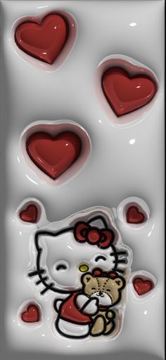 an image of hello kitty with hearts in the background