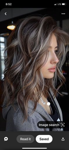 Brown Hair With Silver Highlights, Rambut Brunette, Grey Hair Inspiration, Brunette Hair With Highlights, Dark Hair With Highlights