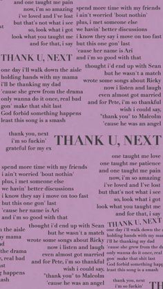 an old newspaper page with the words thank u next on it in black and purple