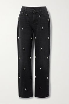 Stella McCartney elevates these jeans with clusters of lustrous faux pearls throughout. Made from organic black denim, they're designed with a high-rise waist and straight legs Pare yours back with a collared shirt or simple tank. <br><br>This product was created using Considered Materials and Processes. Find out more about NET SUSTAIN <a href="https://www.net-a-porter.com/en-gb/campaigns/net-sustain">here.</a> Black Denim Pants, Sustainable Denim, Diy Fashion Projects, Embellished Shirt, Fashion Terms, Straight Fit Denim, Winter Fashion Outfits Casual, Embellished Jeans, Street Style Winter