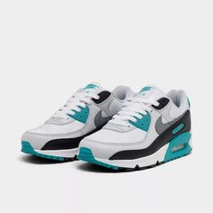 Women Nike Air Max 90 White/Cool Grey-Teal Nebula Fb8570 101 Brand New In Box Cool Nike Shoes, Nike Air Max 90 White, Teal Nikes, Nike Air Max Excee, Air Max 90 Premium, White Casual Shoes, Womens Tennis Shoes, Women Nike, Nike Air Max For Women