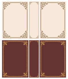 four different types of cards with gold trimmings and scrolls on the edges, one in