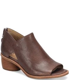 Sofft Carleigh Leather Rounded Stack Heel Peep Toe Shoes | Dillard's Brown Dress Shoes Women's, Buisness Dress, Fall Sandals, Thick Heel Shoes, Open Toe Boots, Sofft Shoes, Chunky Sandals, Peep Toe Shoes, Black Shoes Women