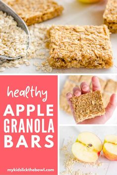 healthy apple granola bars with oats and apples in the background text reads healthy apple granola bars