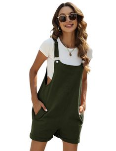 PRICES MAY VARY. Buckle closure Two side pockets and two back pockets to use Square neckline, adjustable straps, pure color Cuffed hemline, relax fit, cute sleeveless style, above-knee length Casual stylish linen overall for women, super breathable and comfy fabric, can wear this overall all summer, lounging and going out Green Overalls, Overalls Casual, Linen Overalls, Yoga Dress, Jumpsuit With Pockets, Jumpsuit Casual, Cami Jumpsuit, Short Overalls, Overall Jumpsuit