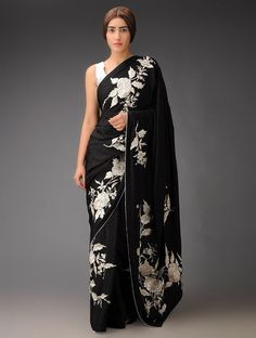 Parsi Saree, Parsi Gara Saree, Gara Saree, Black And White Saree, Embroidered Blouses, Indian Sari Dress, Saree Blouse Patterns, Saree Trends, Trendy Sarees