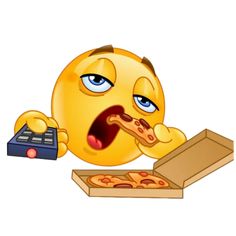 an emoticive pizza box with a piece of pizza sticking out of it's mouth