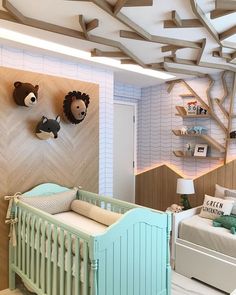 a baby's room decorated in pastel colors