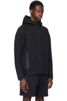 Nike: Black Lightweight Hoodie | SSENSE Nike Techwear Hoodie With Drawstring Hood, Nike Techwear Hoodie For Fall, Technical Black Hoodie With Drawstring Hood, Nike Technical Hoodie, Nike Technical Long Sleeve Hoodie, Technical Hooded Jacket With Double-lined Hood, Nike Black, Lightweight Hoodie, Black Nikes