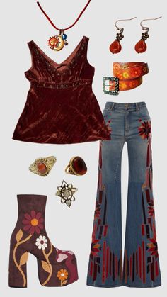 70s inspired outfit #70saesthetic #70svibes #70sfashion 60's Party Outfit, 70s Western Outfits Women, 70s Folk Fashion, 70s Flower Power Outfit, 70s Outfit Inspo Women, Aesthetic 70s Outfit, 70 Grunge, 70s Aesthetic Outfits Women, 70s Christmas Outfit