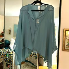 Wynne Layers Sheer New Blouse. Size Medium Brand New. Hidden Button Down, Sheer Gorgeous Color, Bat Kind Of Sleeves, And Oversized. Love This! Elegant Blue Blouse For Layering, Elegant Flowy Blue Tops, Chic Blue Blouse For Layering, Chic Light Blue Tops For Layering, Layer Top, Beaded Bags, Button Downs, Love This, Bat