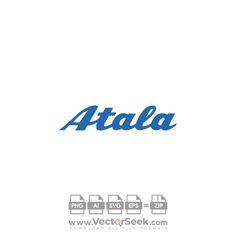 the logo for atala is shown in blue