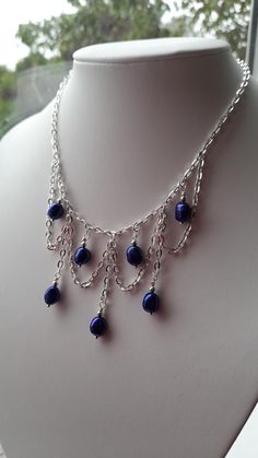 I absolutely love this simple yet gorgeous sapphire blue freshwater pearl necklace. Blue Pearl Chain Necklace, Blue Pearl Necklace With Pearl Chain, Blue Pearl Drop Jewelry, Blue Pearl Necklace With Charm For Jewelry Making, Blue Pearl Necklace Gift, Blue Pearl Necklace For Gift, Blue Pearl Necklace For A Gift, Blue Pearl Necklace With Pearl Charm As Gift, Blue Pearl Necklace With Round Beads Pendant