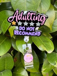 Adulting - Do Not Recommend- 1 Star Badge Reel. Approximately 2". Easy to sanitize. Retractable swivel alligator clip. Each handmade item may show slight differences. Clip Funny, Star Badge, Badge Holders Lanyard, Badge Reel, Alligator