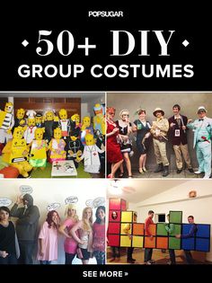 a group of people dressed up as legos and characters from the movie, 50 + diy group costumes