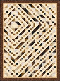 a quilted wall hanging with an abstract design in brown and tan colors on it