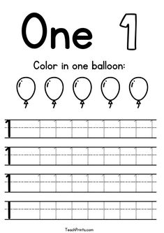 the number one balloon worksheet