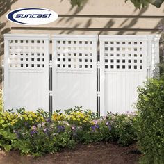 This package of Suncast outdoor trash and 4 panel screen has a stylish design that looks great on most patios or decks. The wicker design compliments most any patio furniture or home decor. This Suncast outdoor trash hideaway unit includes a latching lid and has a solid bottom panel, which keeps garbage from spilling out all over the patio or deck. Standard 30-33 gallon garbage bags fit perfectly inside this Suncast trash hideaway, so it's perfect for poolside areas, patios, and decks that get l Pergola Metal, Outdoor Privacy Screen, Vinyl Pergola, Hard Ware, Screen Enclosures, Outdoor Screens, Metal Pergola, Wood Pergola, Aluminum Pergola